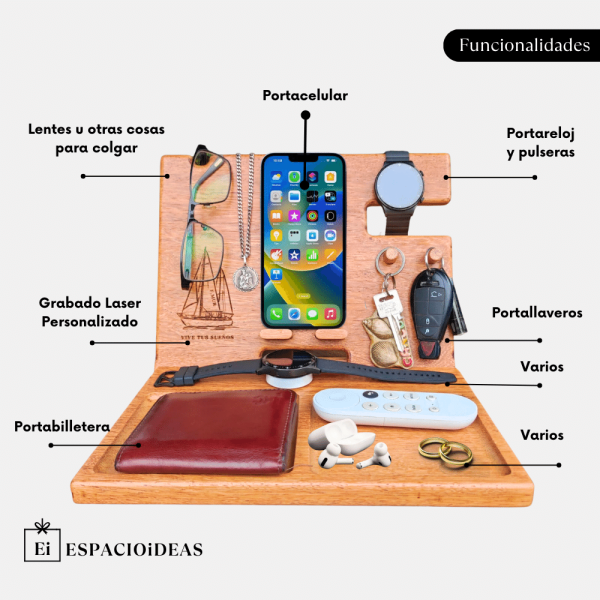 Estación de Celular y Organizador en Madera - Imagen 4