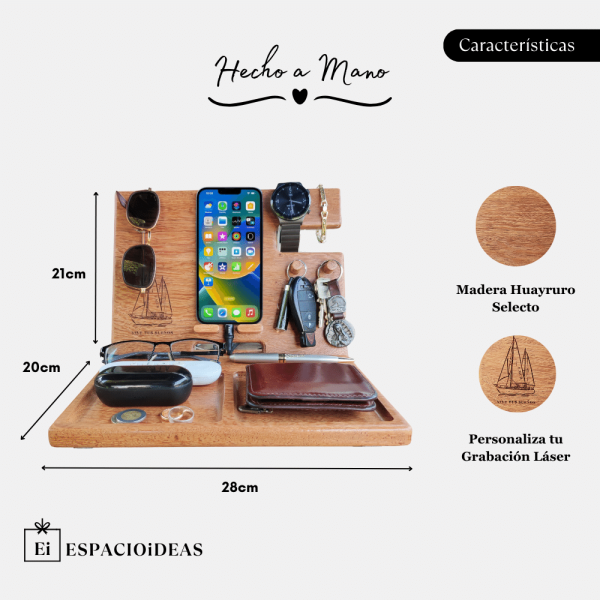 Estación de Celular y Organizador en Madera - Imagen 5