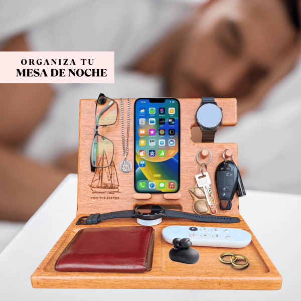 Estación de Celular y Organizador en Madera - Imagen 3